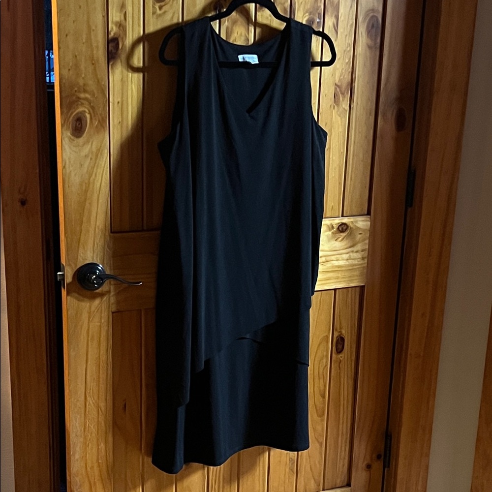 Susan Graver Black Sleeveless Asymmetric Midi Dress